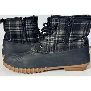 Esprit‎ Wanda-E Duck Boots 7.5 Black Grey Plaid Faux Fur Lined Ankle Rain Boots